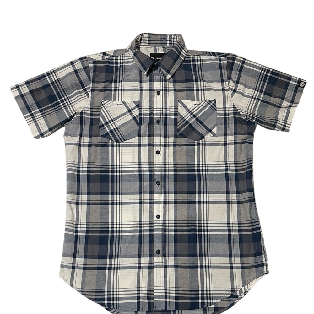 Y2K Akademiks Men's Blue and Gray Plaid button up Shirt Size L Hip Hop Brands